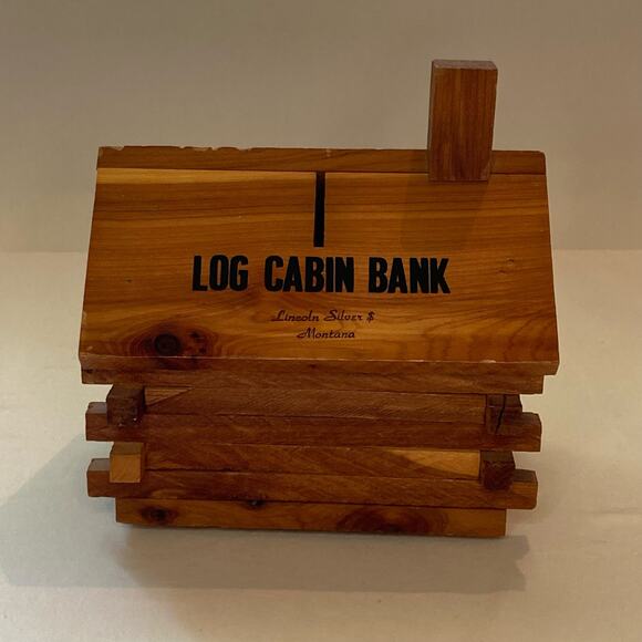 Vintage Coin Bank Log Cabin Cedar Lincoln Silver $ Dollar Montana - Picture 1 of 10